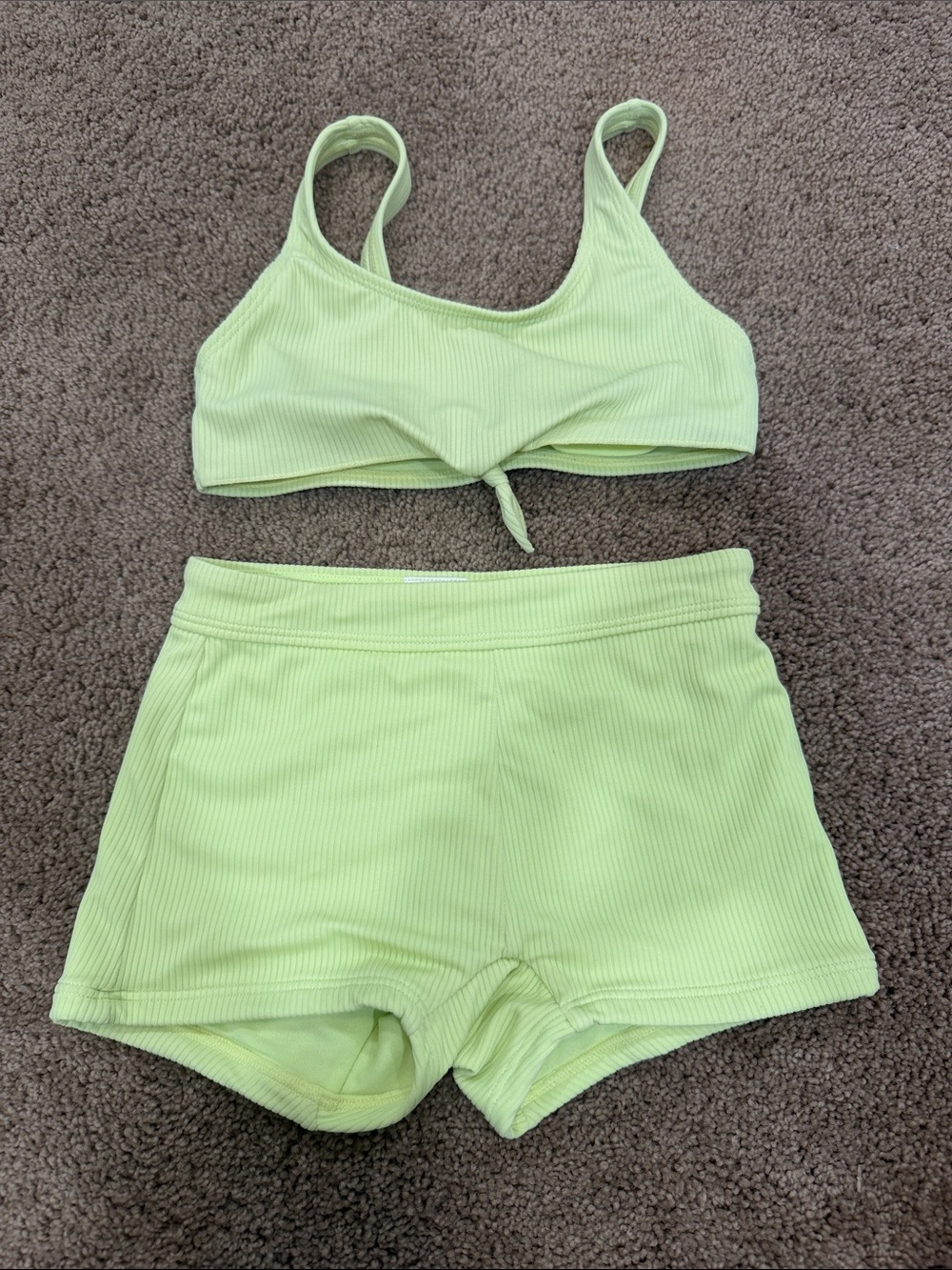 art class Light Green Ribbed Tie-Front Sports Bra & Shorts Set
